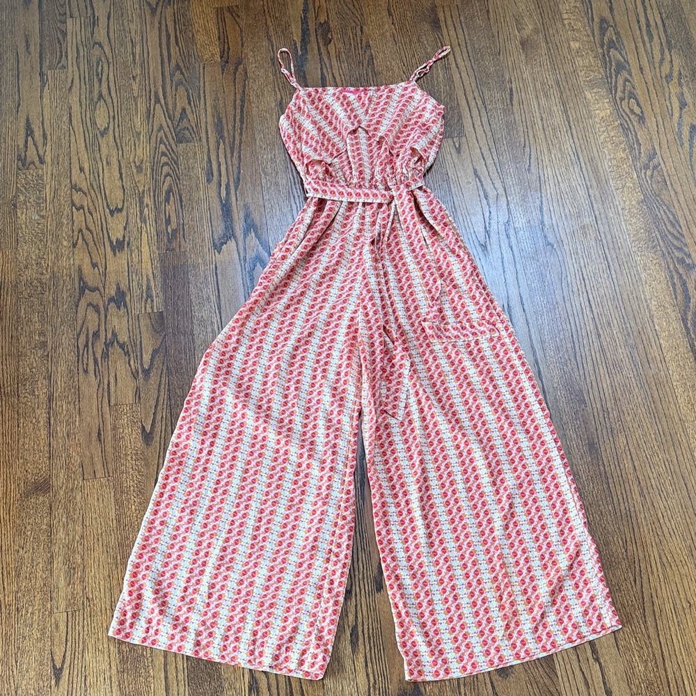 B31 Pinkyotto Women Medium Coral Orange Pink Patterned Strap Light Jumpsuit
